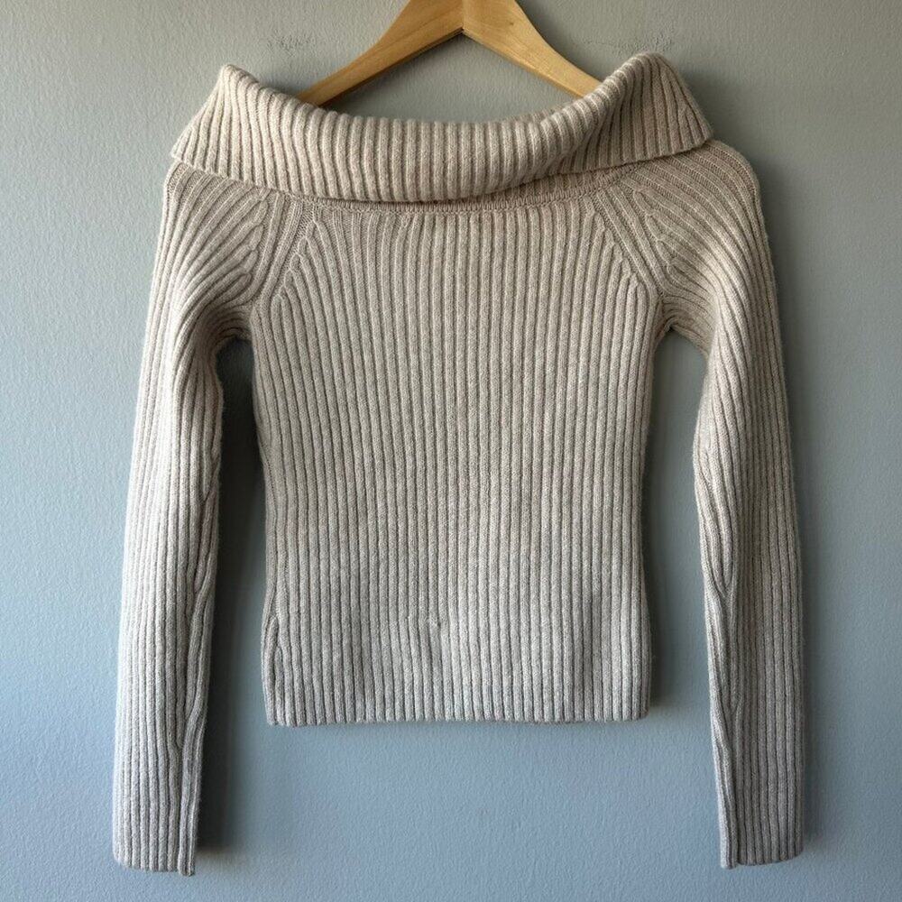 Oak + Fort Ribbed Funnel Neck Sweater Women XS Oatmeal Knit - Picture 4 of 9